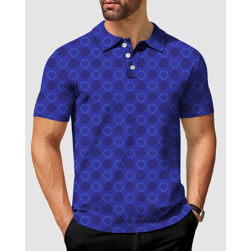 Custom Your Name Men’s Blue hexagon golf polo