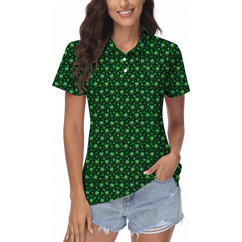 Leprechaun hat clover leaf St. Patrick’s Day Women’s Golf Polo