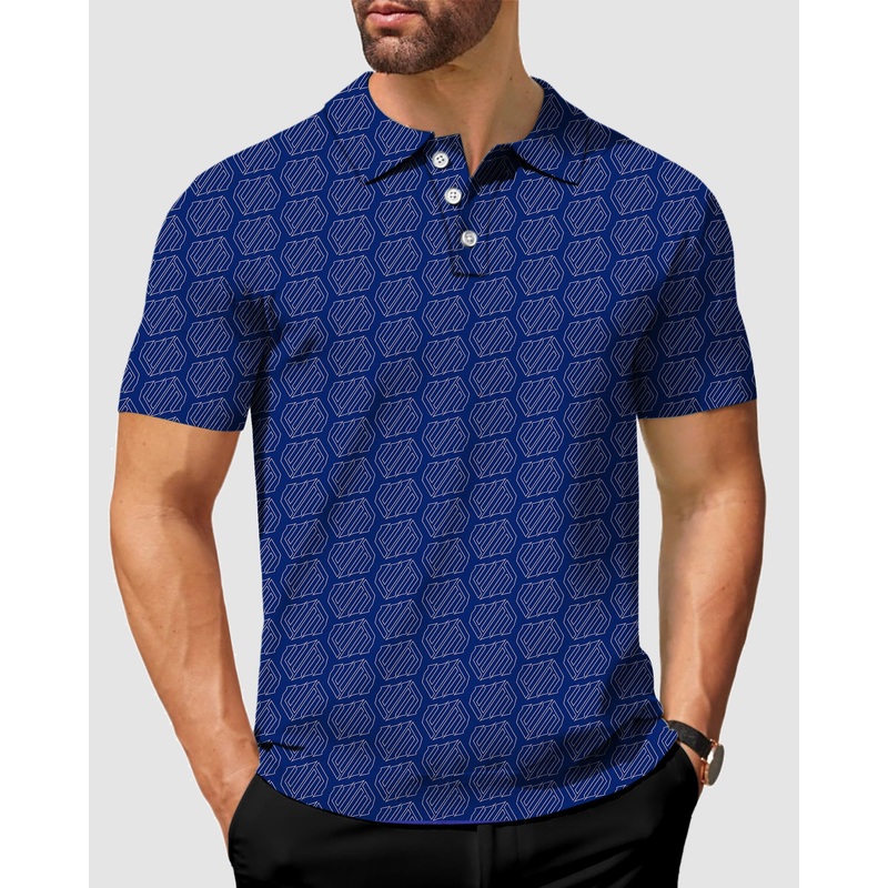 Men’s Blue geometric golf polo
