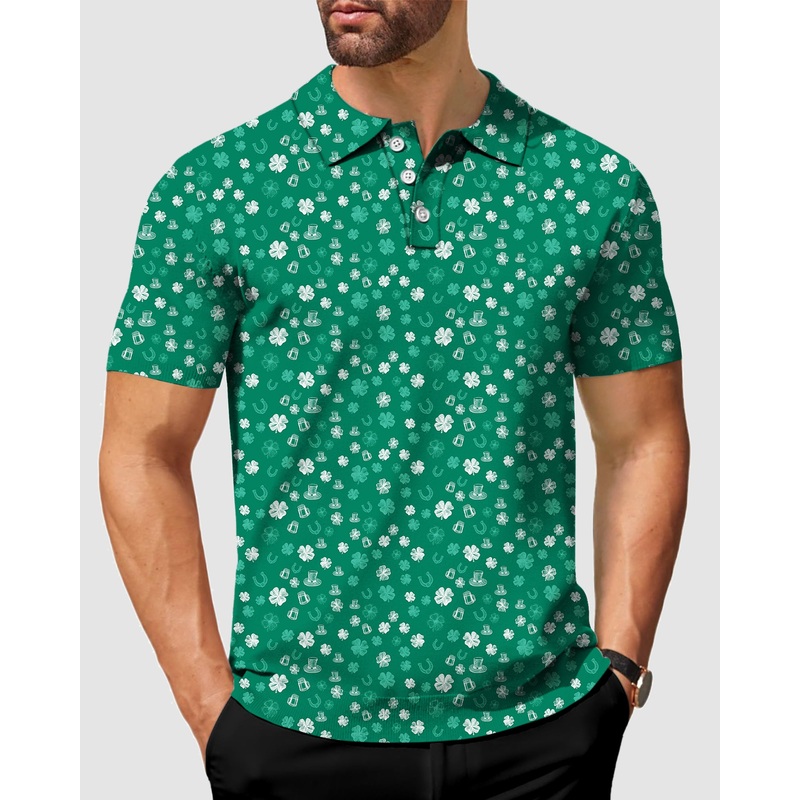 Men’s Green beer clover leaf St. Patrick’s Day Golf Polo