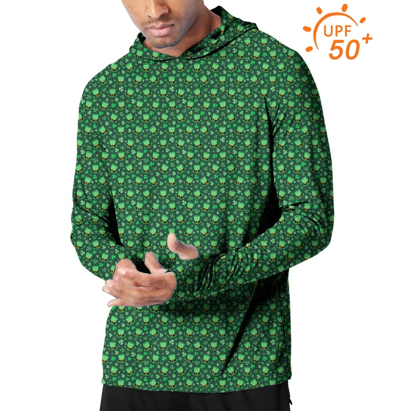 Men’s Outdoor Leprechaun hat clover leaf St. Patrick’s Day Golf Sun Protection Slim Fit hoodies