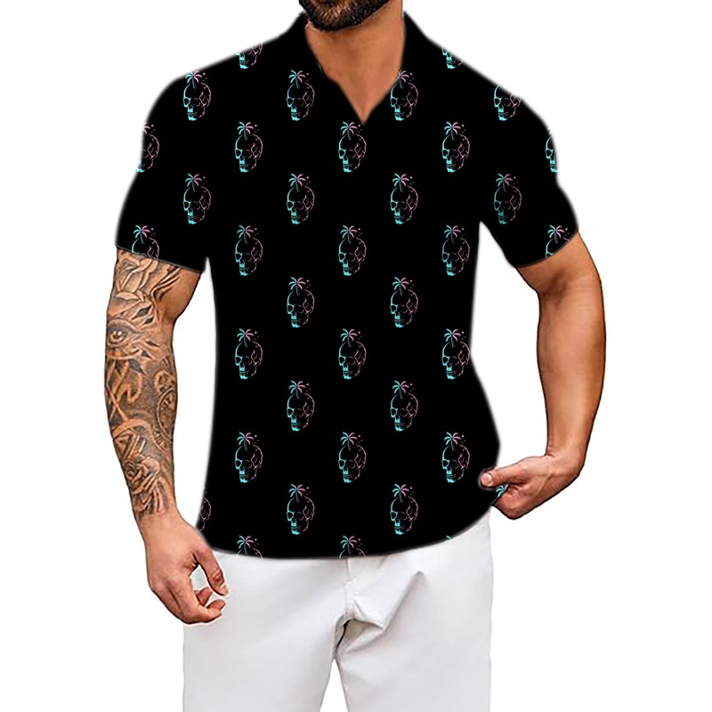 Men’s Palm Skulls V Neck Golf Polo Shirts