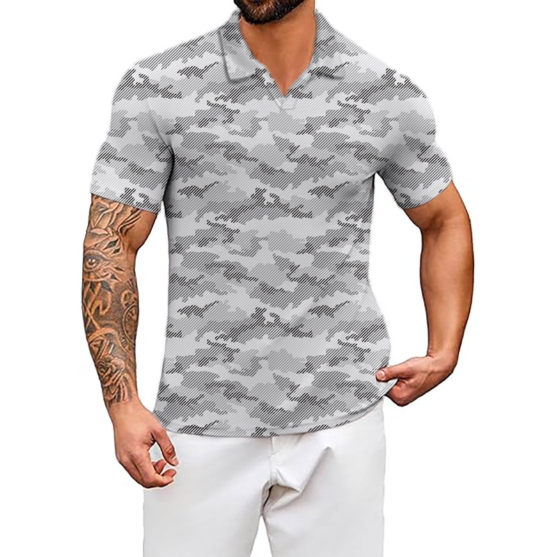 Men’s Snow Camo V Neck Golf Polo Shirts