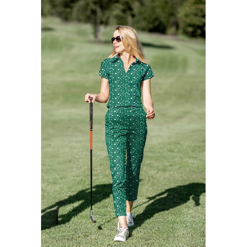 Women’s Golf Polo+Pants Set Green beer clover leaf St. Patrick’s Day