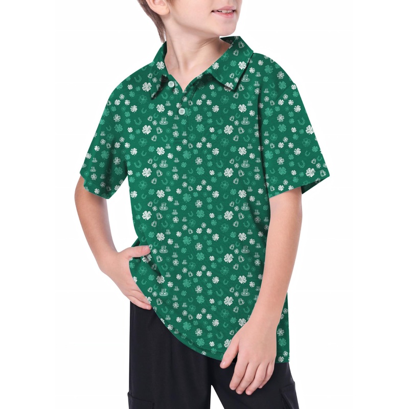 Youth Green beer clover leaf St. Patrick’s Day Golf Polo