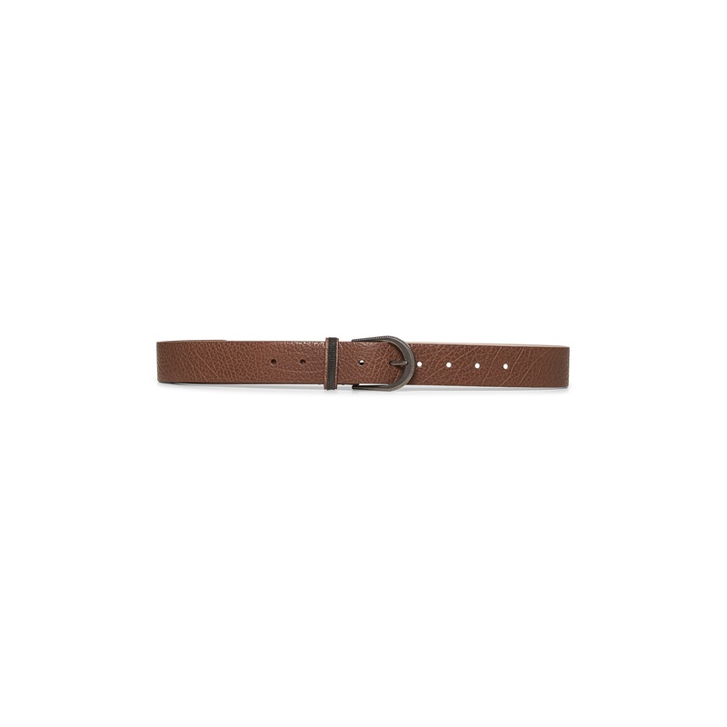 Brown Glossy hammered calf leather belt