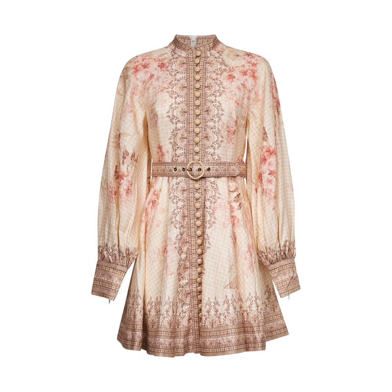 Coral floral linen Illuminate mini dress