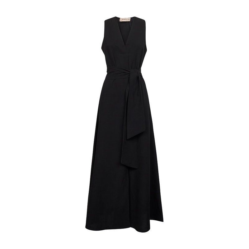 Black viscose and linen Alongi long dress