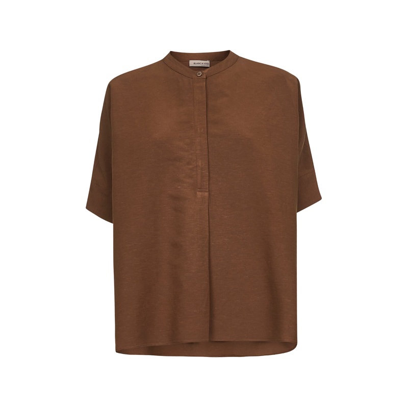 Brown viscose and linen Brida tunic shirt