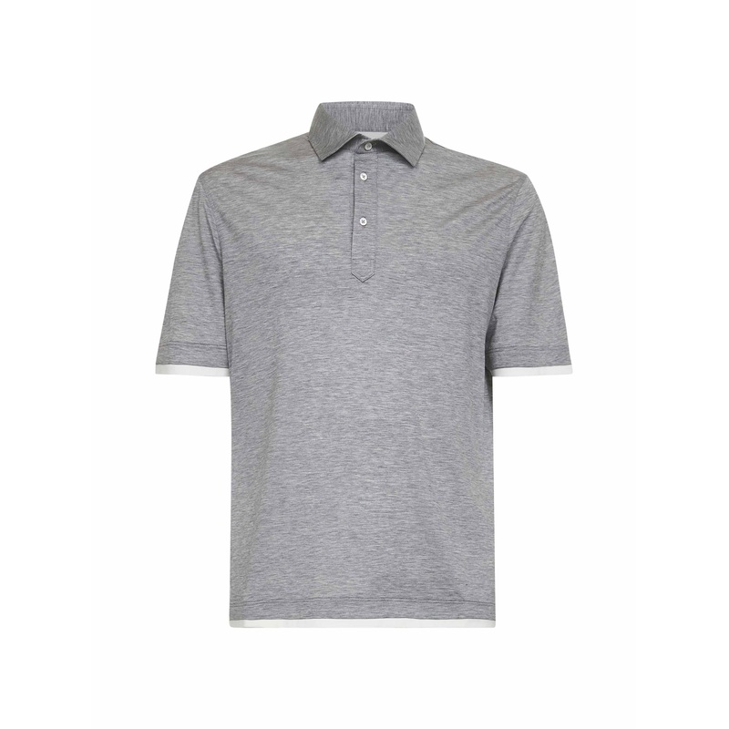 Grey jersey Faux-Layering polo shirt