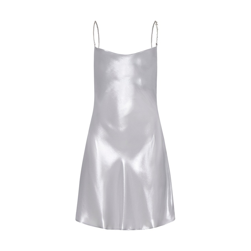 Short metallic dress with shawl neckline