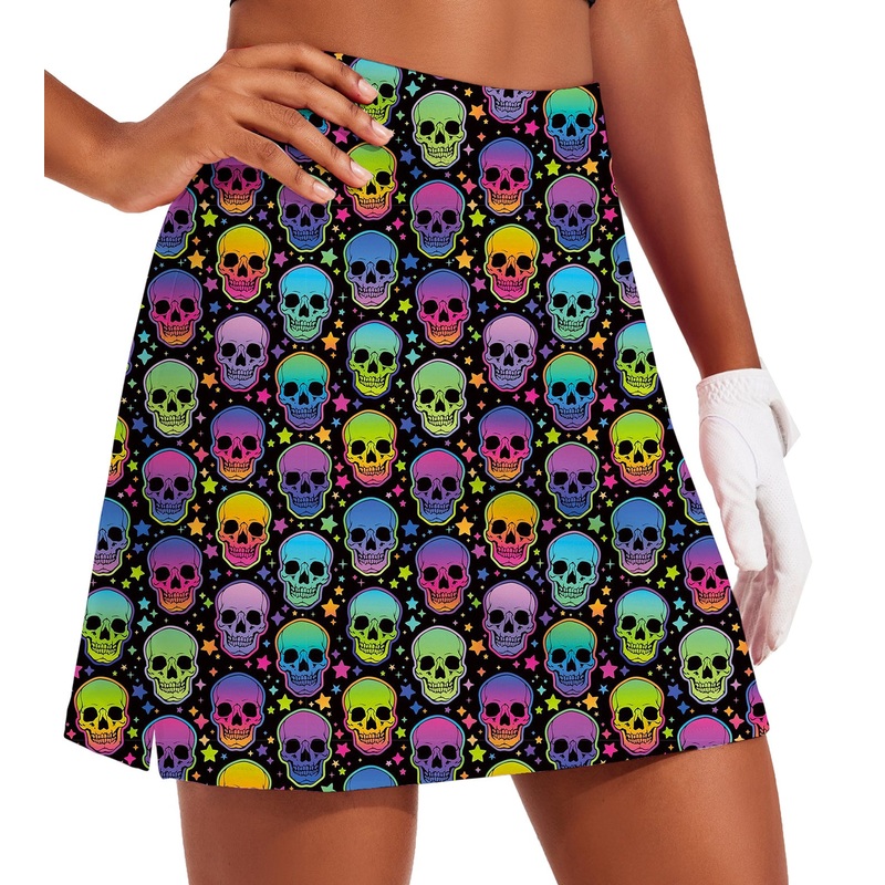 Women’s Neon Skulls Golf Skirts Inner Shorts Pocket