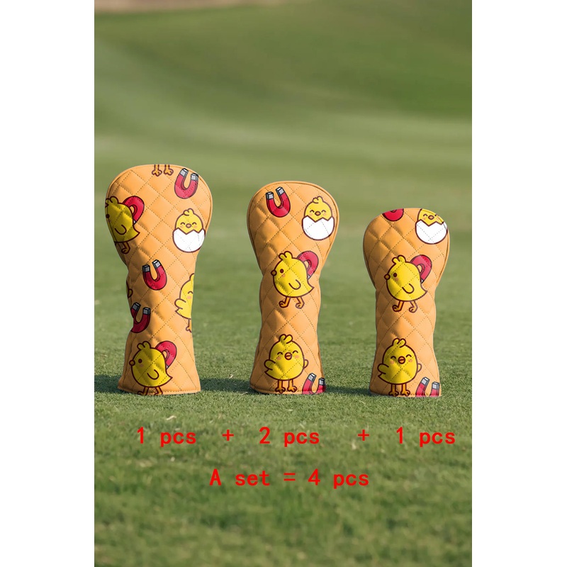 Yellow chick Quilting Golf Cover Set Digital Printing Sewing The Perfect Gift For Your Favorite Team 4 Pcs Set