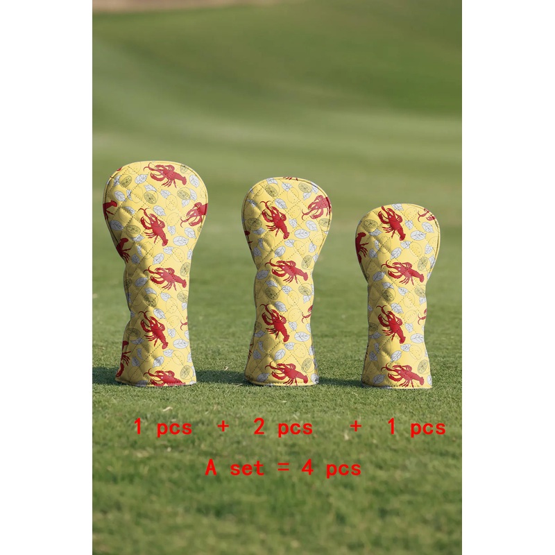 Yellow-Crawfish-Lemon Quilting Golf Cover Set Digital Printing Sewing The Perfect Gift For Your Favorite Team 4 Pcs Set