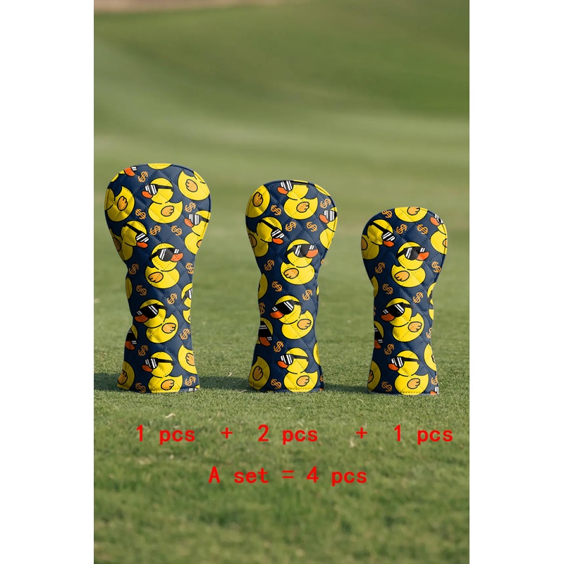 Yellow D duck Quilting Golf Cover Set Digital Printing Sewing The Perfect Gift For Your Favorite Team 4 Pcs Set