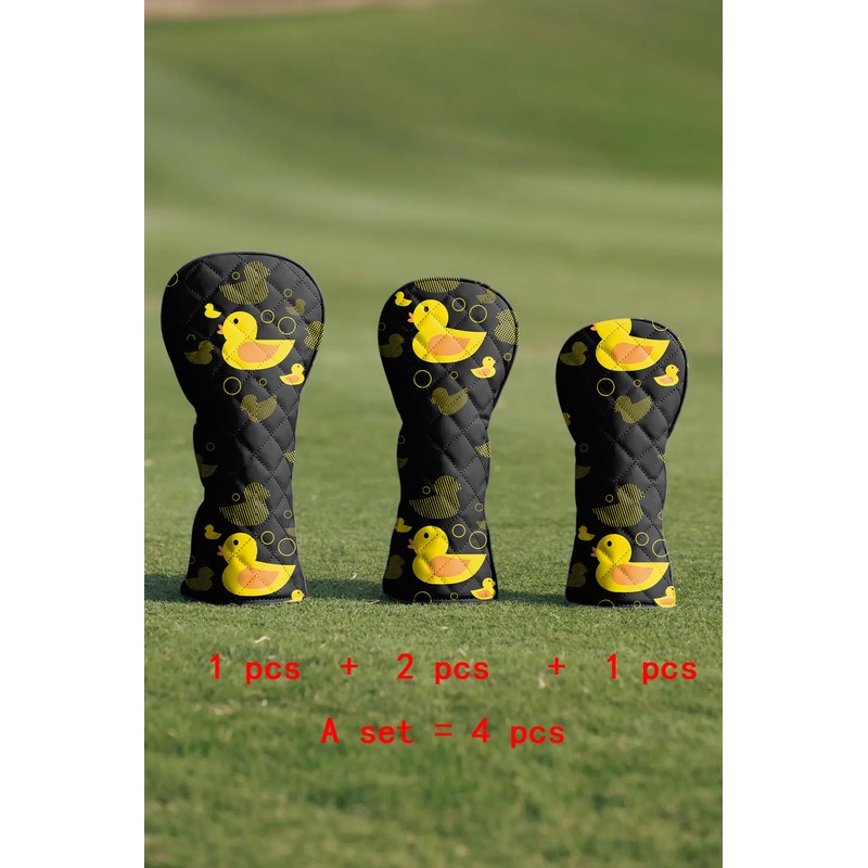 Yellow duck Black Quilting Golf Cover Set Digital Printing Sewing The Perfect Gift For Your Favorite Team 4 Pcs Set