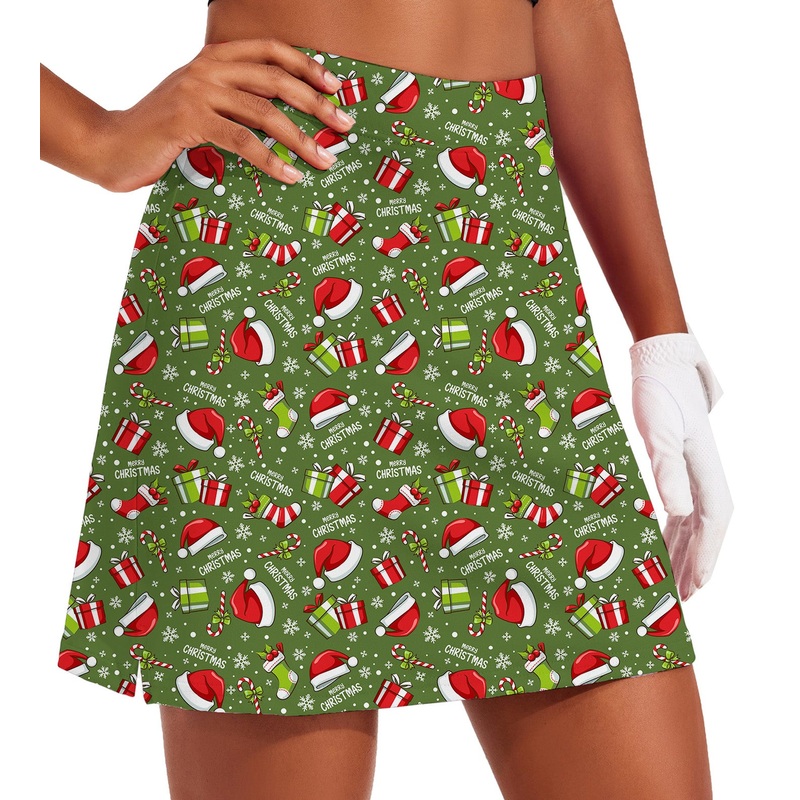 Women’s Very Merry XMAS Golf Skirts Inner Shorts Pocket