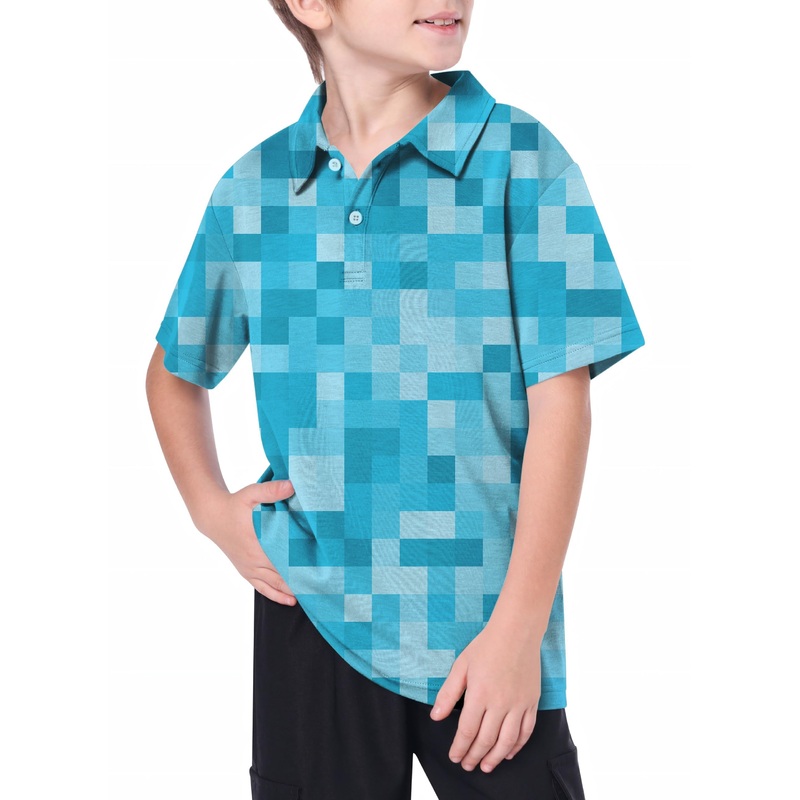 Youth Blue Pixel Big Golf Polo