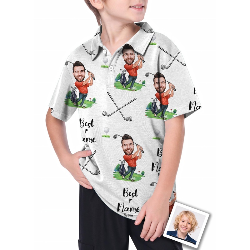 Youth Custom Photo Face & Your Name Golf Polo