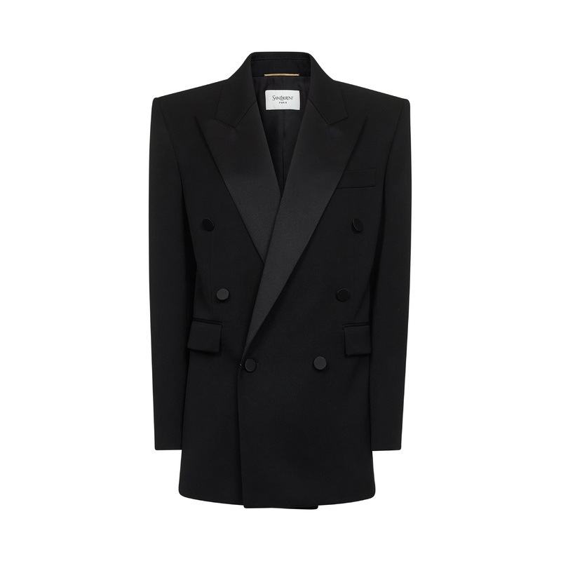 Black grain de poudre wool tuxedo jacket
