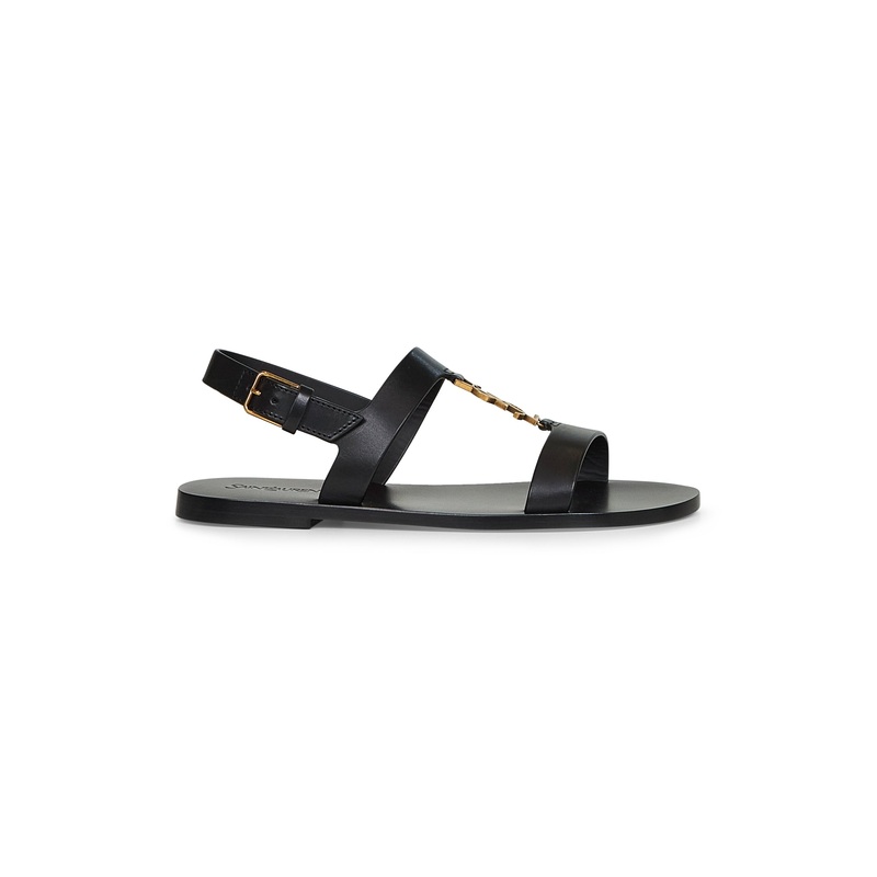 Black smooth leather Cassandre flat sandals