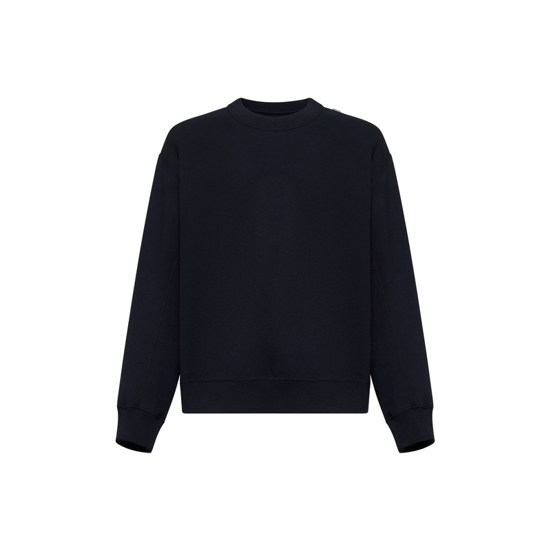Blue cotton crewneck sweatshirt with logo label on the shoulder