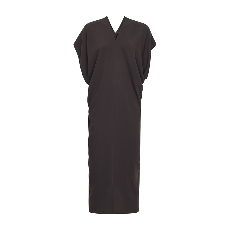 Brown crepe draped midi dress|40|42