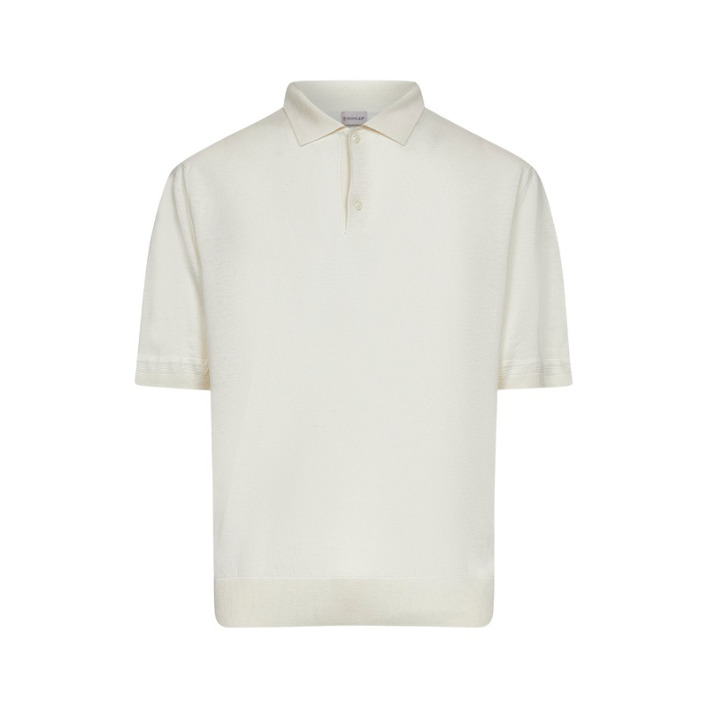 Ivory silk and linen knit polo shirt