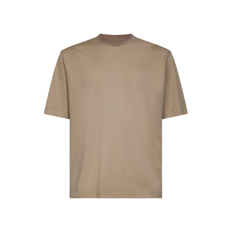 Beige cotton and silk crewneck T-shirt