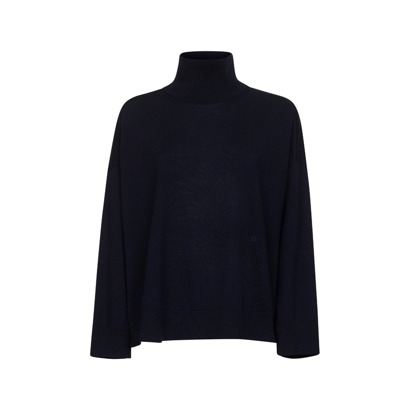 Blue wool embroidered turtleneck sweater