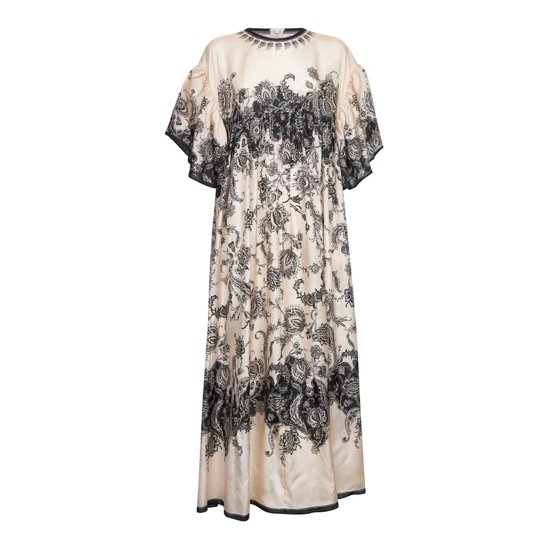 Cream floral habotai silk Rhiannon maxi dress