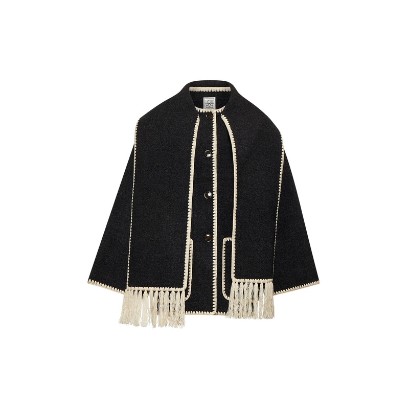 Grey felt embroidered scarf jacket