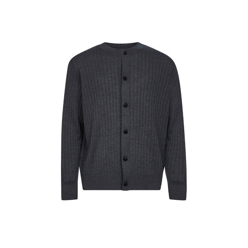 Grey flat rib knit cardigan|S|M|L