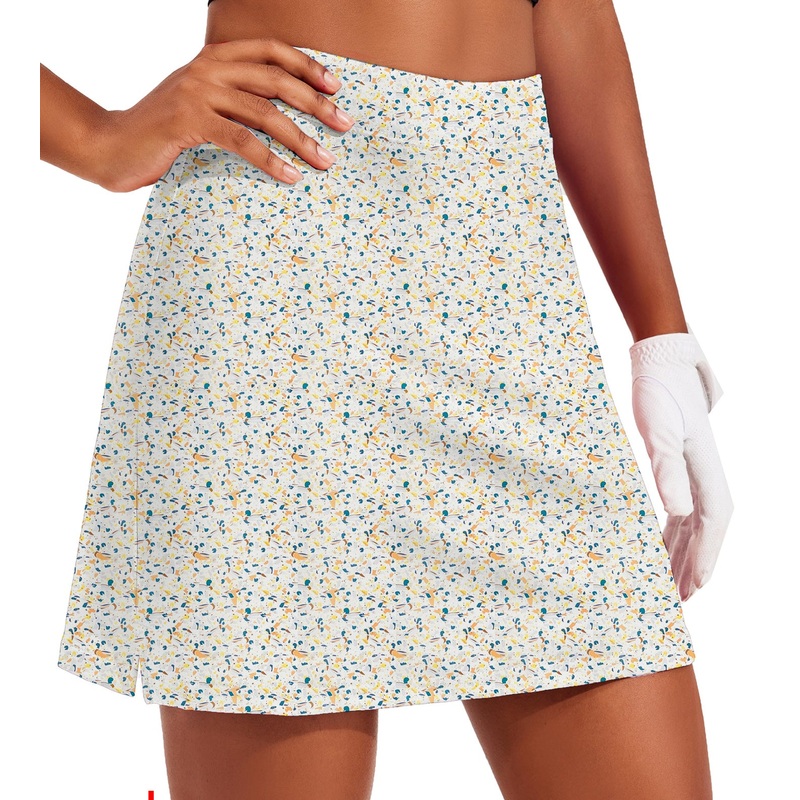 Women’s Yellow terrazzo Golf Skirts Inner Shorts Pocket