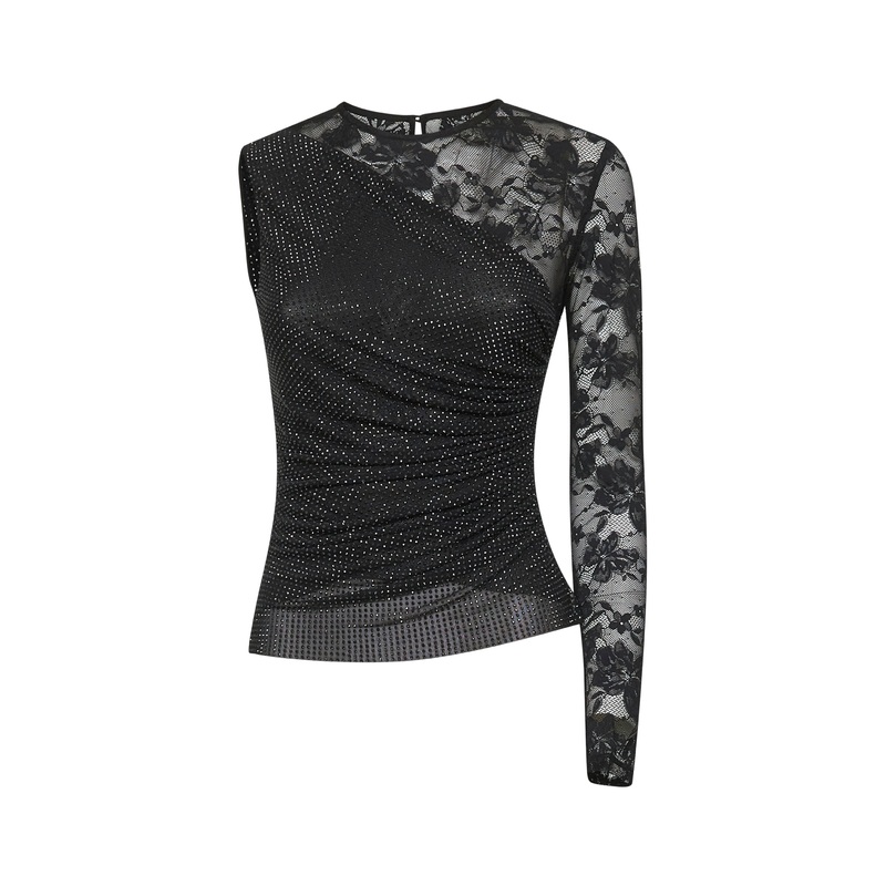 Black rhinestone mesh and lace top