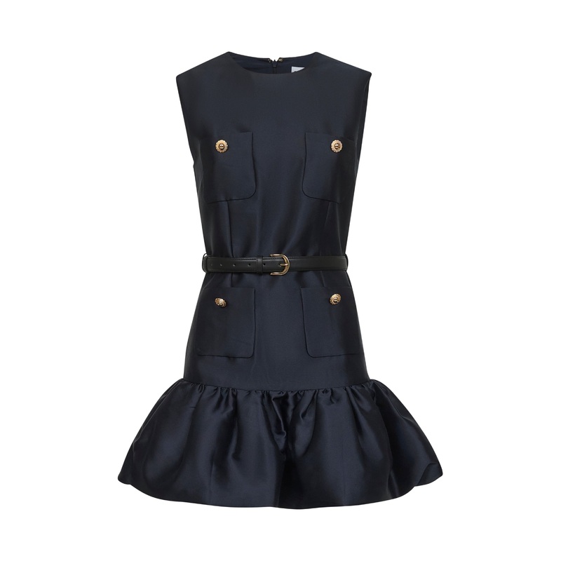 Blue taffeta mini dress with belt