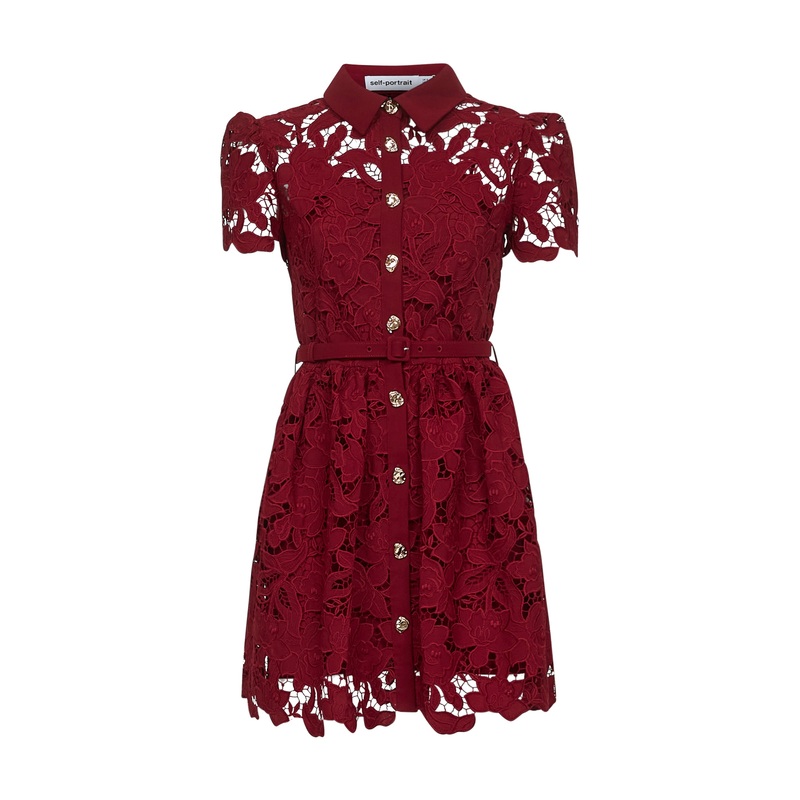 Burgundy floral lace mini dress