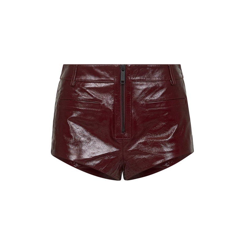 Burgundy nappa leather mini shorts