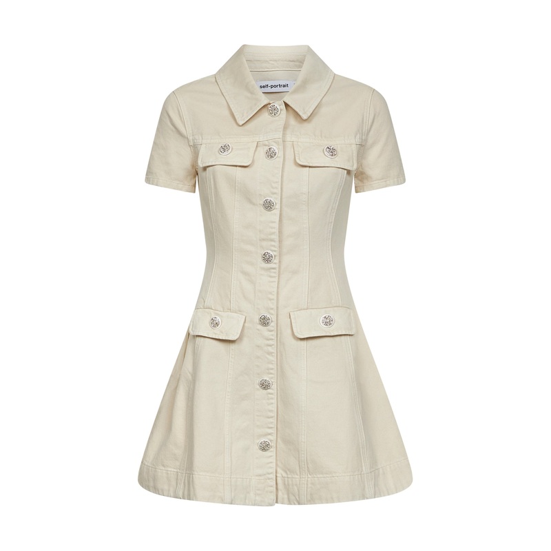 Cream cotton denim mini dress|6|8|10|12