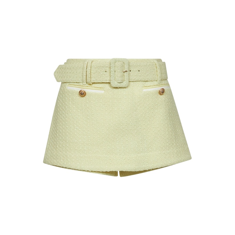 Yellow wool blend boucl skorts