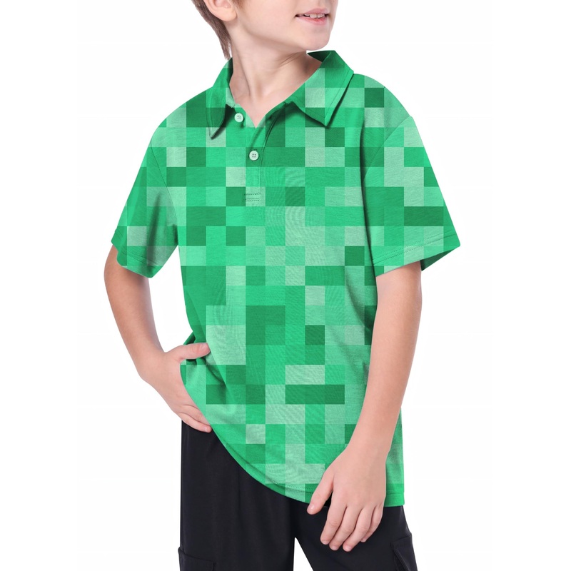 Youth Green Pixel Big Golf Polo
