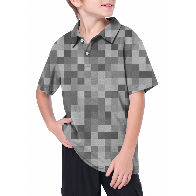 Youth Grey Pixel Big Golf Polo
