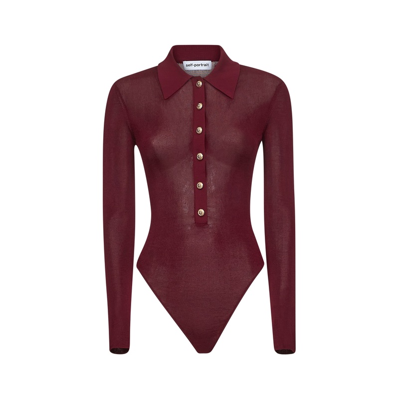 Burgundy viscose knit long-sleeved bodysuit