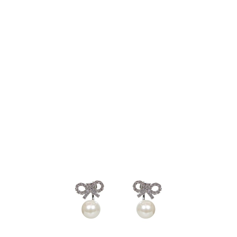 Crystal bow pearl jacket earrings