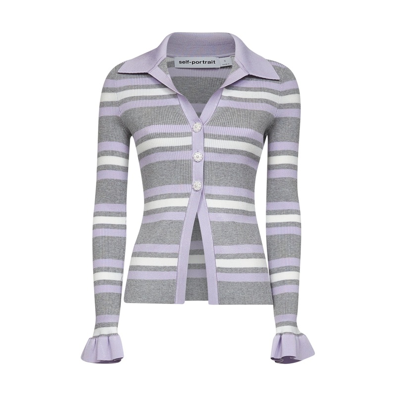 Grey ribbed knit striped cardigan