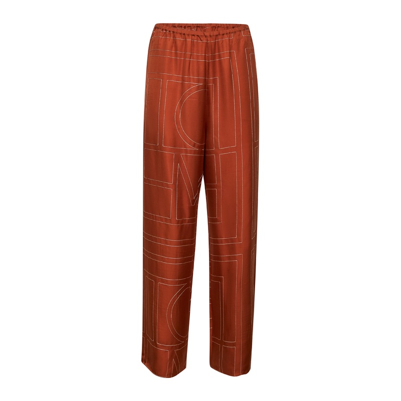 Orange silk twill Monogram pajama pants