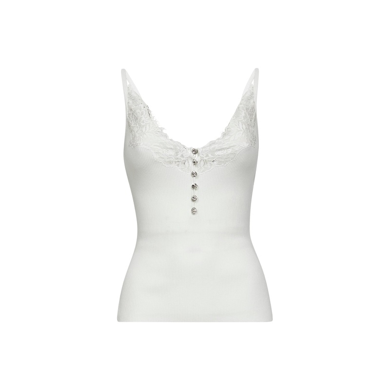 White viscose rib knit top|S|M|L