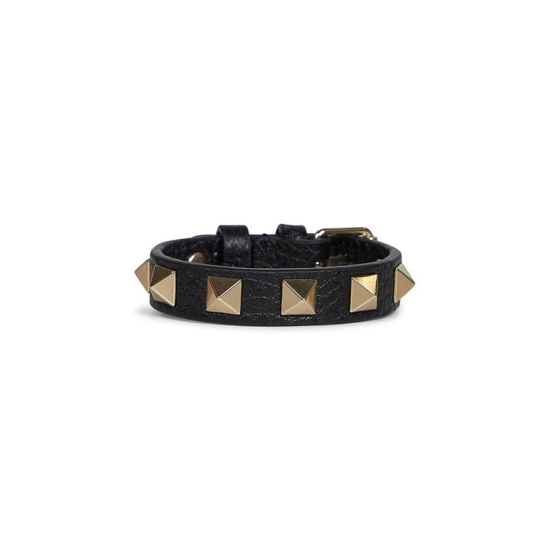 Black grainy calf leather Rockstud bracelet