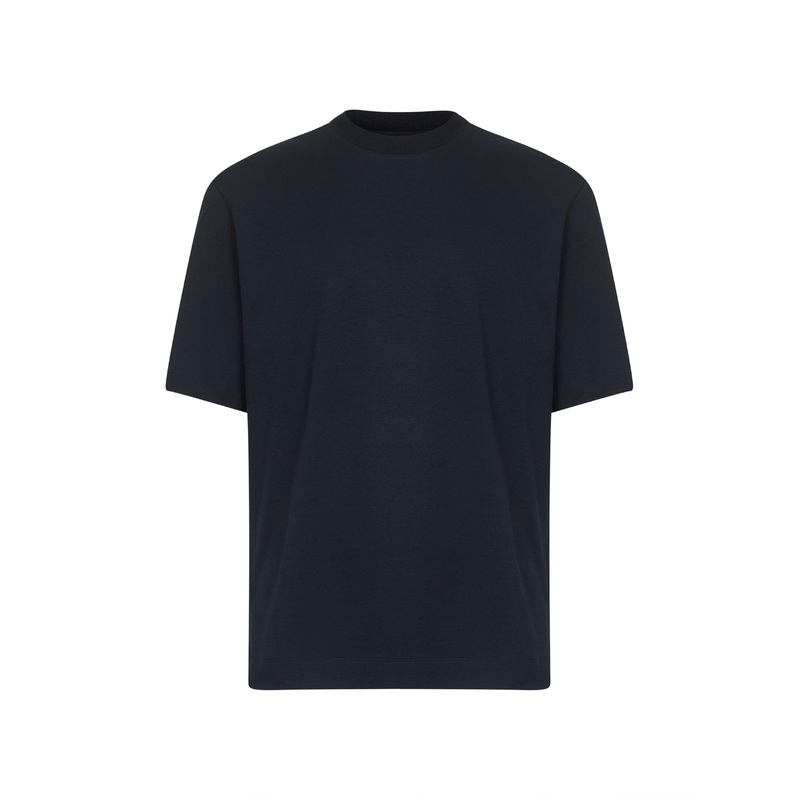 Blue cotton and silk crewneck T-shirt