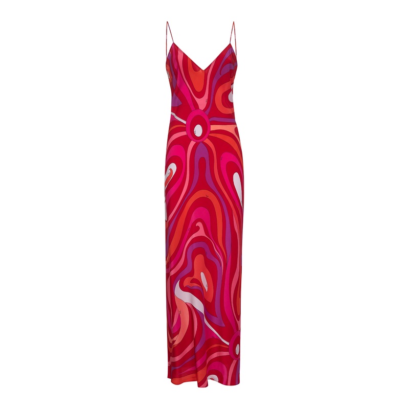 Marmo print silk twill long dress